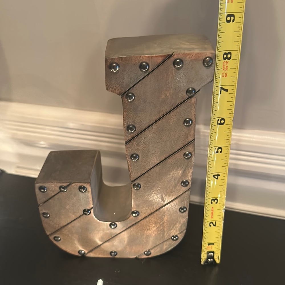 Studded, wooden letter J decor
